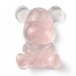 Розовый Кварц Украшения дисплей смолы, с натуральным розовым кварцем, медведь, 53.5~53.8x41~41.5x17.5~21 мм