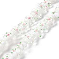 White Handmade Lampwork Beads Strands, Bumpy, Flower, White, 13.5~14x14.5~15x7~8mm, Hole: 1.4mm, about 28pcs/strand, 14.57 inch(37cm)