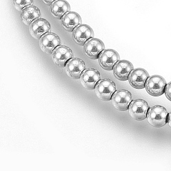 Platinum Plated Electroplate Non-magnetic Synthetic Hematite Beads Strands, Round, Platinum Plated, 3mm, Hole: 1mm, about 161pcs/strand, 15.7 inch