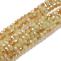 Dark Khaki Electroplate Glass Faceted Rondelle Beads Strands, Imitation Jade, Half Plated, Dark Khaki, 8x5~6.5mm, Hole: 1mm, about 65~68pcs/strand, 15.7~16.1 inch(40~41cm)