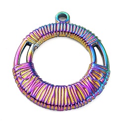 Rainbow Color Ion Plating(IP) 304 Stainless Steel Pendants, Round Ring Charm, Rainbow Color, 24x21x2mm, Hole: 1.6mm