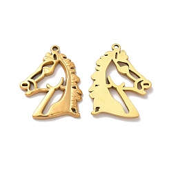 Golden Ion Plating(IP) 304 Stainless Steel Pendants, Horse Charm, Golden, 33x26.5x2.5mm, Hole: 1.6mm