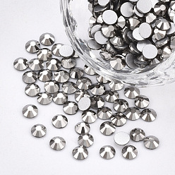 Jet Hematite Glass Flat Back Rhinestone Cabochons, Back Plated, Faceted Half Round, Jet Hematite, SS20, 4.6~4.8x2mm, about 1440pcs/bag