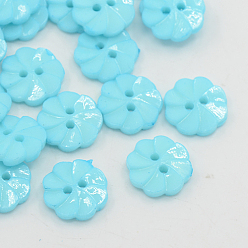 Голубой Акриловые кнопки, 2-луночное, окрашенные, цветок, голубой, 13x3 мм, отверстие : 2 мм