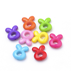 Mixed Color Opaque Solid Color Bunny Acrylic Beads, Rabbit Head, Mixed Color, 15x12.5x5mm, Hole: 5mm, about 1225pcs/500g