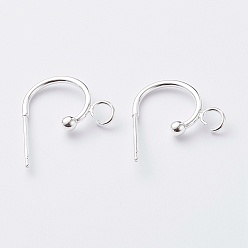 Silver 304 Stainless Steel Half Hoop Earrings, Silver, 15.5x12.5x2.4mm, Pin: 0.7mm
