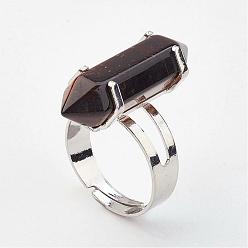 Tiger Eye Natural Tiger Eye Finger Rings, with Iron Ring Finding, Platinum, Bullet, Size 8, 18mm