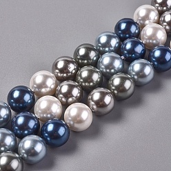 Blue Electroplated Shell Beads Strands, Round, Blue, 10mm, Hole: 0.8mm, about 16pcs/strand, 6.5 inch(16.5cm)