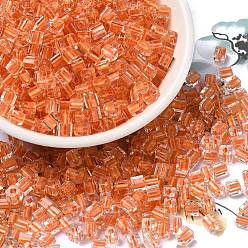 Tomato Glass Seed Beads, Transparent Lustered Glass, Square Hole, Square, Tomato, 4x4x4mm, Hole: 1.2mm, 5000pcs/pound