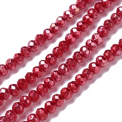 Red Opaque Glass Beads Strands, Faceted, Rondelle, Red, 4x3mm, Hole: 0.6mm, about 221pcs/strand, 31.89''(81cm)