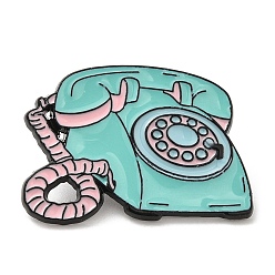 Turquoise Épingles en émail pour téléphone, broche en alliage plaqué noir par électrophorèse, turquoise, 20x28.5x1.5mm