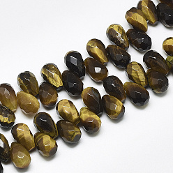 Tiger Eye Natural Tiger Eye Beads Strands, Top Drilled Beads, Faceted, Teardrop, 9~9.5x6mm, Hole: 0.8mm, about 44pcs/strand, 7.6 inch