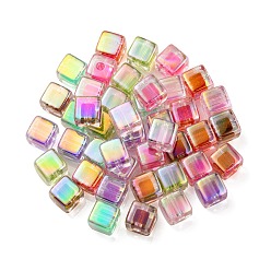 Mixed Color UV Plating Transparent Acrylic European Beads, Large Hole Beads, Cube, Mixed Color, 13.5x13.5x13.5mm, Hole: 4mm