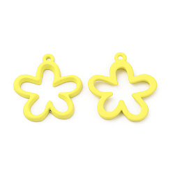 Yellow Rack Plating Alloy Pendants, Spray Painted Flower Charms, Cadmium Free & Nickel Free & Lead Free, Yellow, 24x22.5x3mm, Hole: 1.5mm