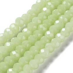 Vert Pâle Brins de perles de verre imitation jade peints au four, facettes rondelle, vert pale, 3x2mm, Trou: 0.8mm, Environ 158 pcs/chapelet, 14.76'' (37.5 cm)
