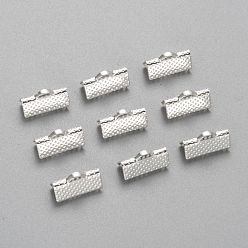 Silver Iron Ribbon Crimp Ends, Silver Color Plated, 7x13mm, Hole: 2mm