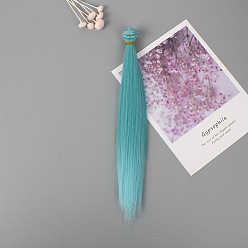 Turquoise Moyen Cheveux longs et raides de coiffure de poupée de fibre à haute température, pour bricolage fille bjd making accessoires, turquoise moyen, 25~30 cm