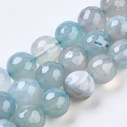 Natural Agate Natural Agate Beads Strands, Dyed, Round, Faceted, 14mm, Hole: 1.2mm, about 28pcs/strand, 14.96 inch(38cm)