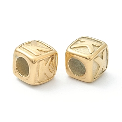 Letter K 304 Stainless Steel European Beads, Large Hole Beads, Horizontal Hole, Cube with Letter, Golden, Letter.K, 8x8x8mm, Hole: 4mm