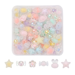 Mixed Color Transparent Acrylic Beads, Frosted, Bead in Bead, Candy & Flower & Star & Rabbit, Mixed Color, Mixed Color, 14x15x8.5mm, Hole: 2mm, ahout 70g/box