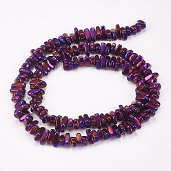 Purple Plated Electroplated Non-magnetic Synthetic Hematite Beads Strands, Nuggets, Purple Plated, 4~6x5~12x3mm, Hole: 0.7mm, about 100pcs/strand, 15.7 inch(40cm)