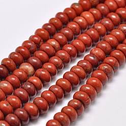 Roja Los granos rojos jaspe hebras naturales, Rondana plana, grado ab, rojo, 8x5 mm, agujero: 1 mm, sobre 75 unidades / cadena, 15.1 pulgada