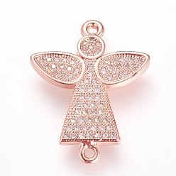 Rose Gold Long-Lasting Plated Brass Micro Pave Cubic Zirconia Links, Angel, Rose Gold, 23.5x19x2mm, Hole: 1.4mm
