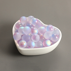 Plum Czech Glass Beads, No Hole, with Glitter Powder, Round, Plum, 10mm