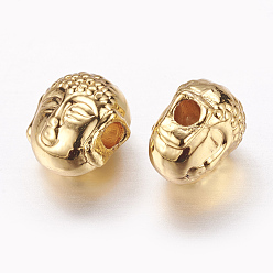 Real 18K Gold Plated Real 24K Gold Plated Brass Beads, Long-Lasting Plated, Buddha Head, 8x7x5.5mm, Hole: 1.5mm