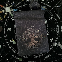 Tree of Life Бархатные сумки для хранения карт Таро, настольный держатель для карт Таро, чёрные, прямоугольные, шаблон дерева жизни, 18x13 см