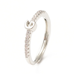 Letter G Clear Cubic Zirconia Initial Letter Adjustable Ring, Platinum Brass Jewelry for Women, Letter.G, Inner Diameter: 18mm