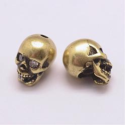 Antique Bronze Brass Micro Pave Grade AAA Cubic Zirconia Beads, Long-Lasting Plated, Cadmium Free & Nickel Free & Lead Free, Skull, Antique Bronze, 13x8x10mm, Hole: 2mm
