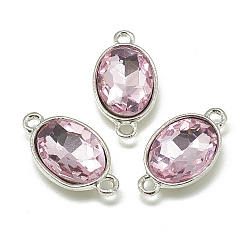 Rose Nacré Connecteurs de liens de verre d'alliage, facette, ovale, platine, perle rose, 22x12x6mm, Trou: 1.5mm