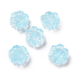 Deep Sky Blue Transparent Spray Painted Glass Beads, Lotus, Deep Sky Blue, 13x14x6mm, Hole: 1.2mm