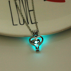 Голубой Ожерелье с подвеской в виде сердца из сплава и надписью «мама клетка» со светящимися пластиковыми бусинами, светящиеся в темноте украшения на день матери, голубой, 17.72 дюйм (45 см)
