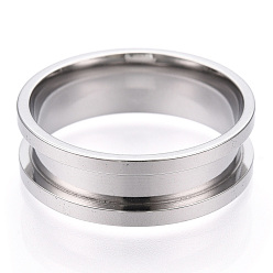 Color de Acero Inoxidable 201 ajustes de anillo de dedo acanalados de acero inoxidable, núcleo de anillo en blanco, para hacer joyas con anillos, color acero inoxidable, diámetro interior: 21 mm