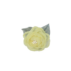 Jaune Clair 3d fleur en tissu, pour les chaussures de bricolage, chapeaux, casques, broches, vêtements, jaune clair, 50~60mm