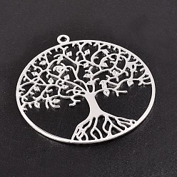 Silver Filigree Tree of Life Brass Pendants, Silver Color Plated, 39x36x0.6mm, Hole: 2mm