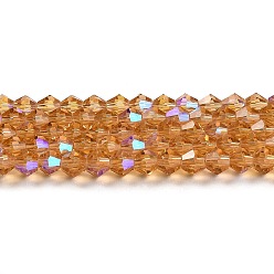 Peru Transparent Electroplate Glass Beads Strands, AB Color Plated, Faceted, Bicone, Peru, 4x4mm, Hole: 0.8mm, about 87~98pcs/strand, 12.76~14.61 inch(32.4~37.1cm)