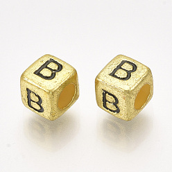 Letter B Acrylic Beads, Horizontal Hole, Metallic Plated, Cube with Letter.B, 6x6x6mm, 2600pcs/500g