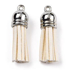 Blanched Almond Faux Suede Tassel Pendant Decorations, with CCB Plastic Cord Ends, Platinum, Blanched Almond, 33~35x10mm, Hole: 2.5mm