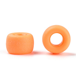 Dark Orange Opaque Plastic Beads, Frosted, Barrel, Dark Orange, 9x6mm, Hole: 3.8mm, about 1900pcs/500g