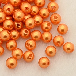 Orange Foncé Perles acryliques en nacre d'imitation , teint, ronde, orange foncé, 6x5.5mm, trou: 1.5~2 mm, environ 4500 pièces / livre