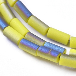 Yellow Electroplated Frosted Glass Bead Strands, Column, Blue Plated, Yellow, 5x2.5mm, Hole: 0.7mm, about 99pcs/strand, 19.6 inch(50cm)