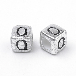 Letter Q Plated Acrylic Beads, Horizontal Hole, Cube with Letter, Antique Silver, Letter.Q, 6mm, Hole: 3mm, about 3000pcs/500g
