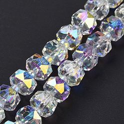 Clair Plaquent verre transparent perles brins, de couleur plaquée ab , facette, rondelle, clair, 7.5~8x4.5mm, Trou: 1.2mm, Environ 80 pcs/chapelet, 22.05'' (56 cm)