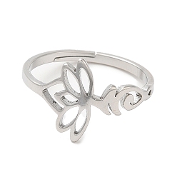 Stainless Steel Color 304 Stainless Steel Hollow Lotus Adjustable Ring for Women, Stainless Steel Color, Inner Diameter: 16.6mm
