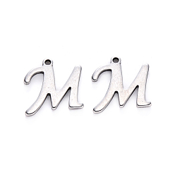 Letter M 201 Stainless Steel Charms, Laser Cut, Stainless Steel Color, Letter.M, 12x12x1mm, Hole: 1mm