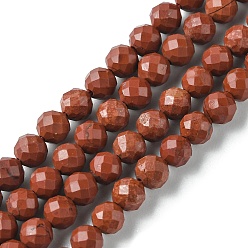 Jaspe Rouge Rouge naturel perles de jaspe brins, facette, ronde, 4mm, Trou: 0.8mm, Environ 94~95 pcs/chapelet, 15.35~15.55 pouce (39~39.5 cm)