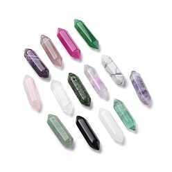 Mixed Stone Natural & Synthetic Mixed Gemstone Double Terminal Pointed Pendants, Faceted Bullet Charm, Mixed Dyed and Undyed, 30~35x8~9x8~9mm, Hole: 1.4mm
